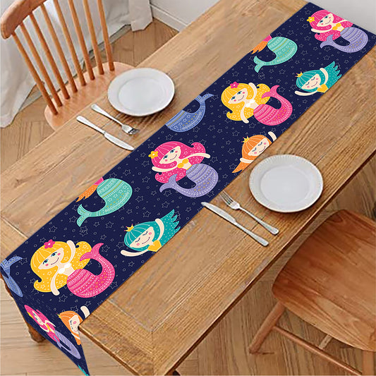 Colorful Mermaid Pattern Print Table Runner