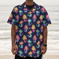 Colorful Mermaid Pattern Print Textured Short Sleeve Shirt