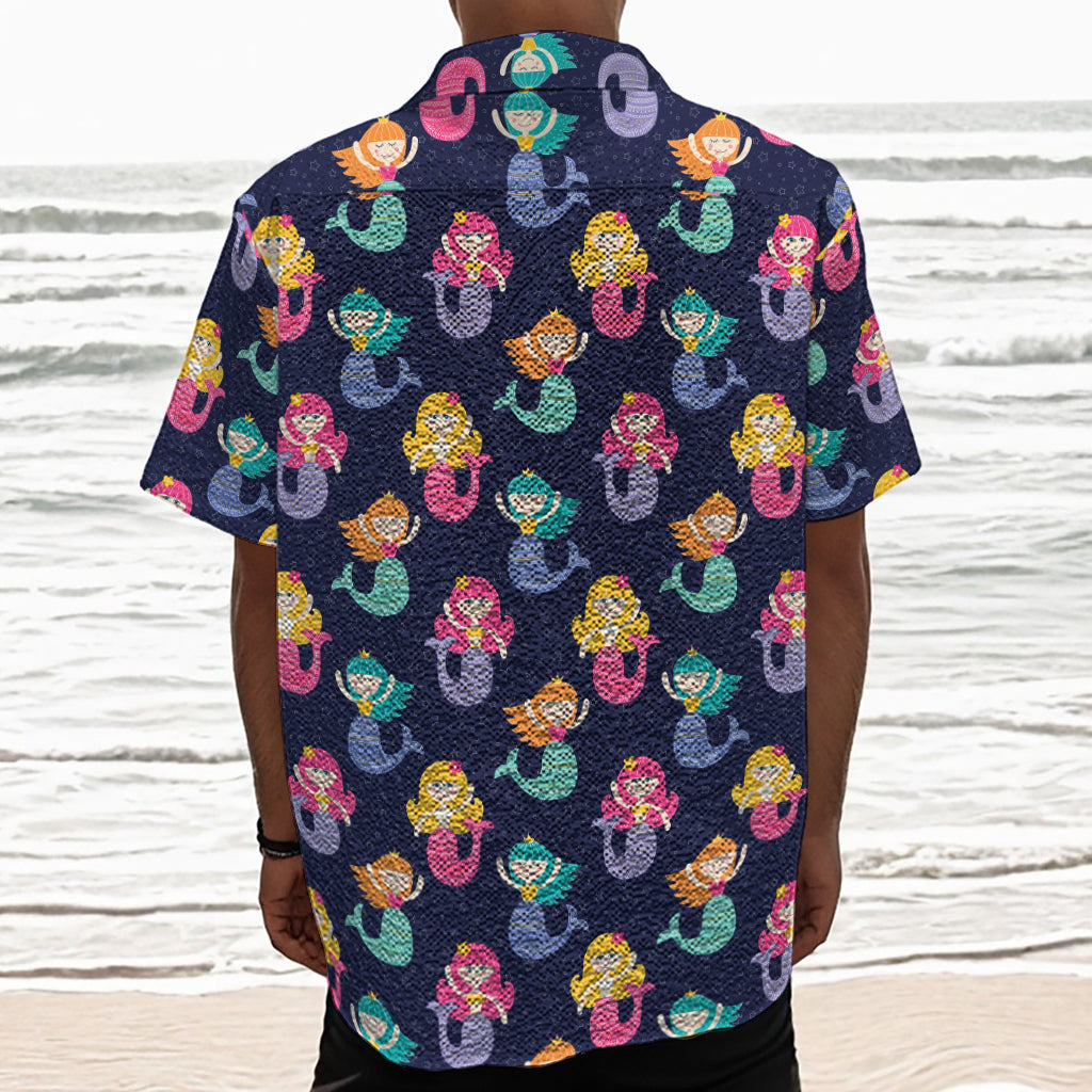Colorful Mermaid Pattern Print Textured Short Sleeve Shirt