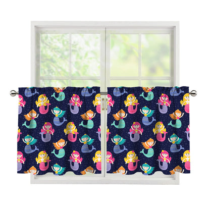 Colorful Mermaid Pattern Print Tier Curtains