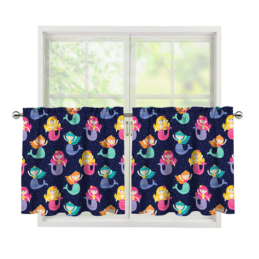 Colorful Mermaid Pattern Print Tier Curtains