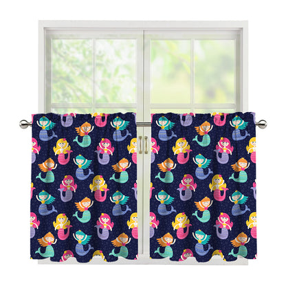 Colorful Mermaid Pattern Print Tier Curtains