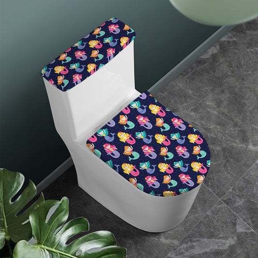 Colorful Mermaid Pattern Print Toilet Lid And Tank Cover Set