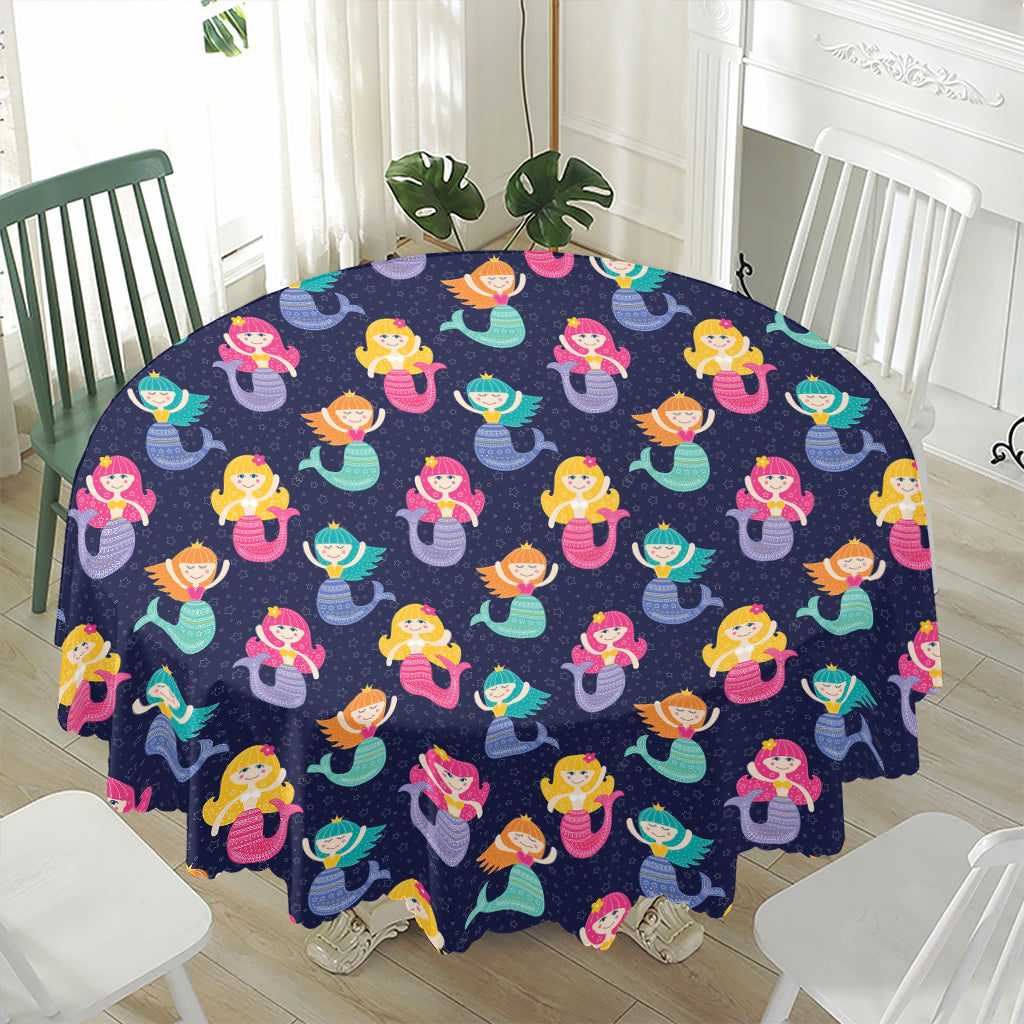 Colorful Mermaid Pattern Print Waterproof Round Tablecloth