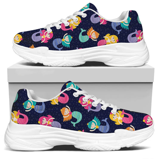 Colorful Mermaid Pattern Print White Chunky Shoes