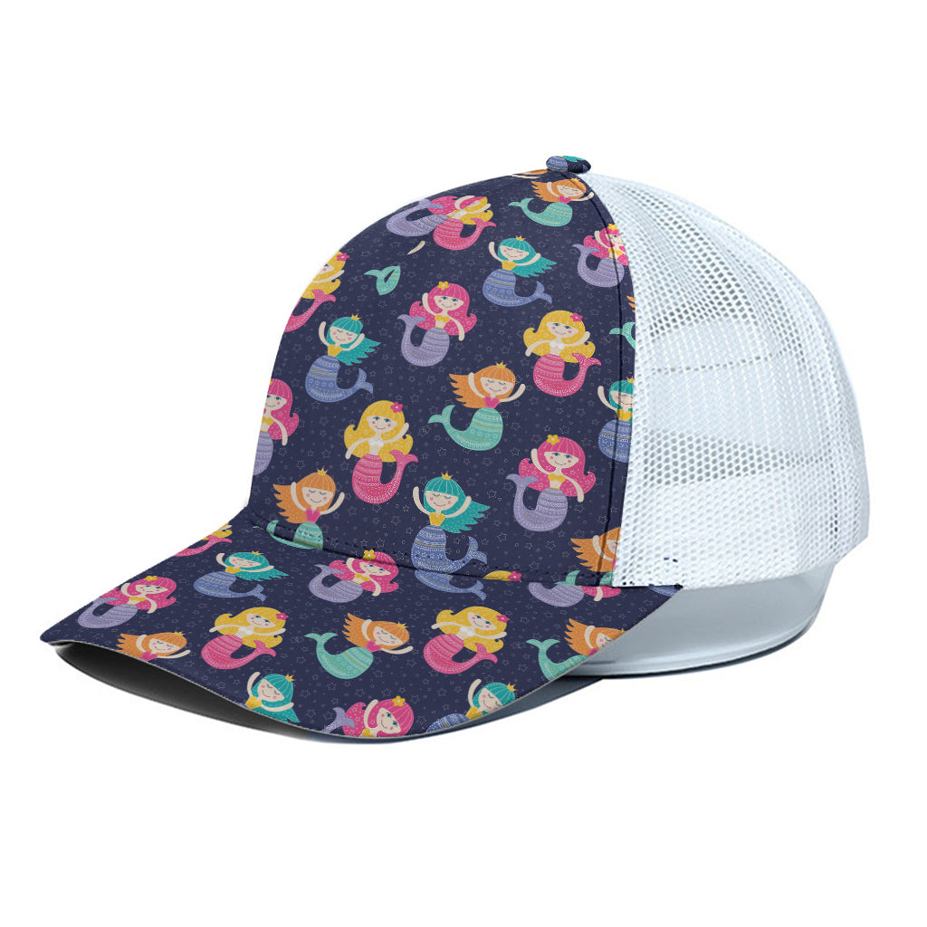Colorful Mermaid Pattern Print White Mesh Trucker Cap