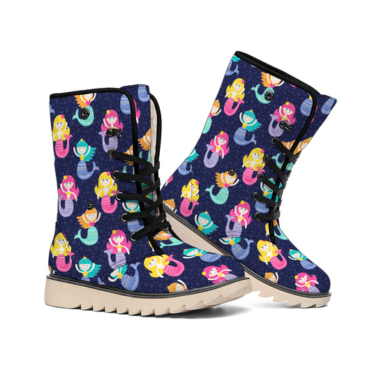 Colorful Mermaid Pattern Print Winter Boots