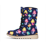 Colorful Mermaid Pattern Print Winter Boots