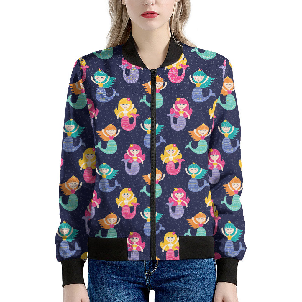 Colorful Mermaid Pattern Print Women's Bomber Jacket