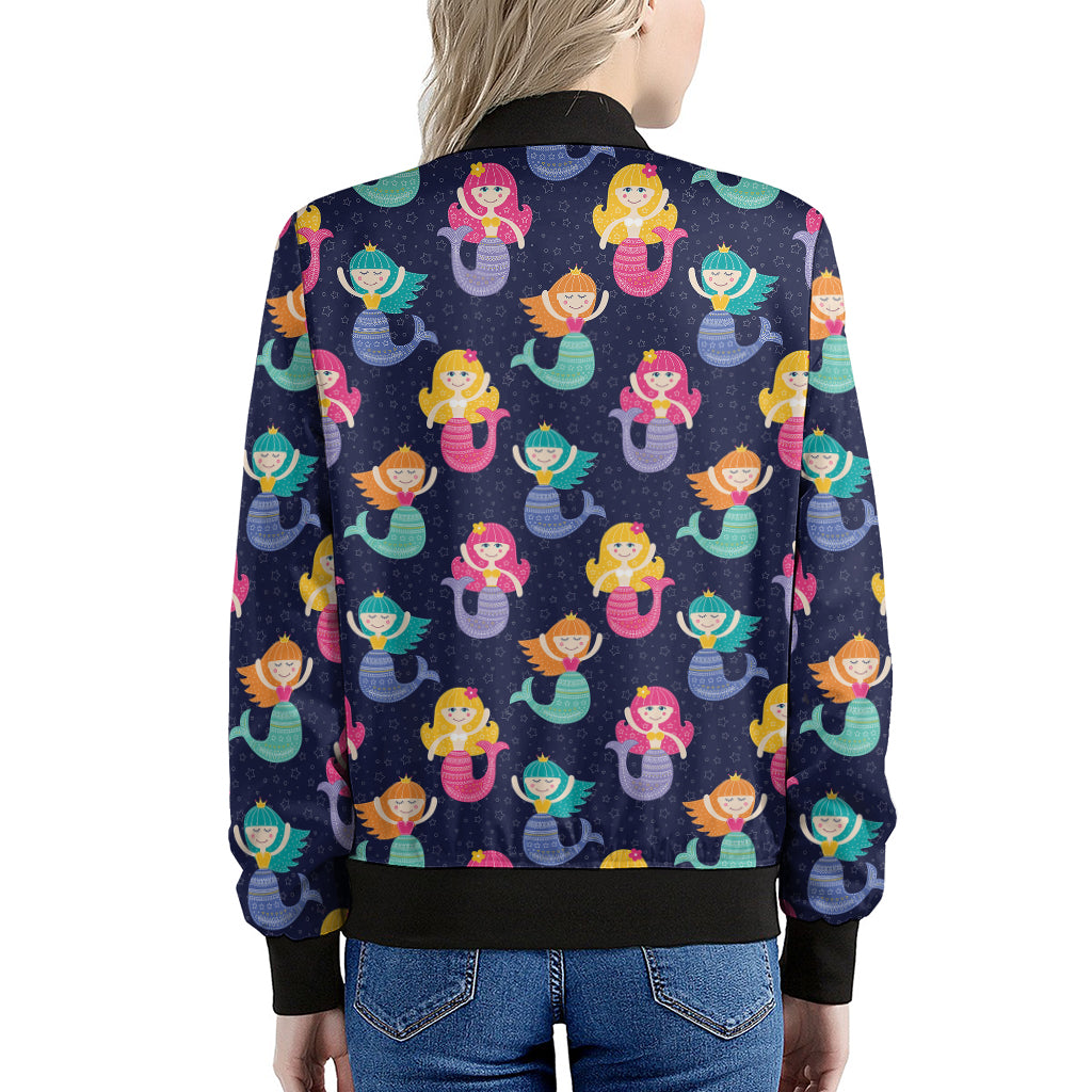 Colorful Mermaid Pattern Print Women's Bomber Jacket