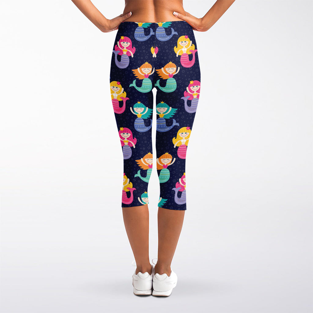Colorful Mermaid Pattern Print Women's Capri Leggings