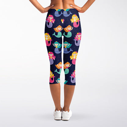 Colorful Mermaid Pattern Print Women's Capri Leggings