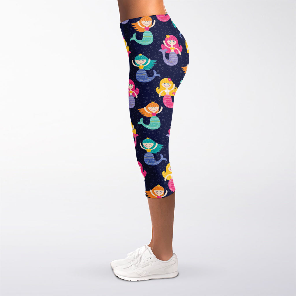 Colorful Mermaid Pattern Print Women's Capri Leggings