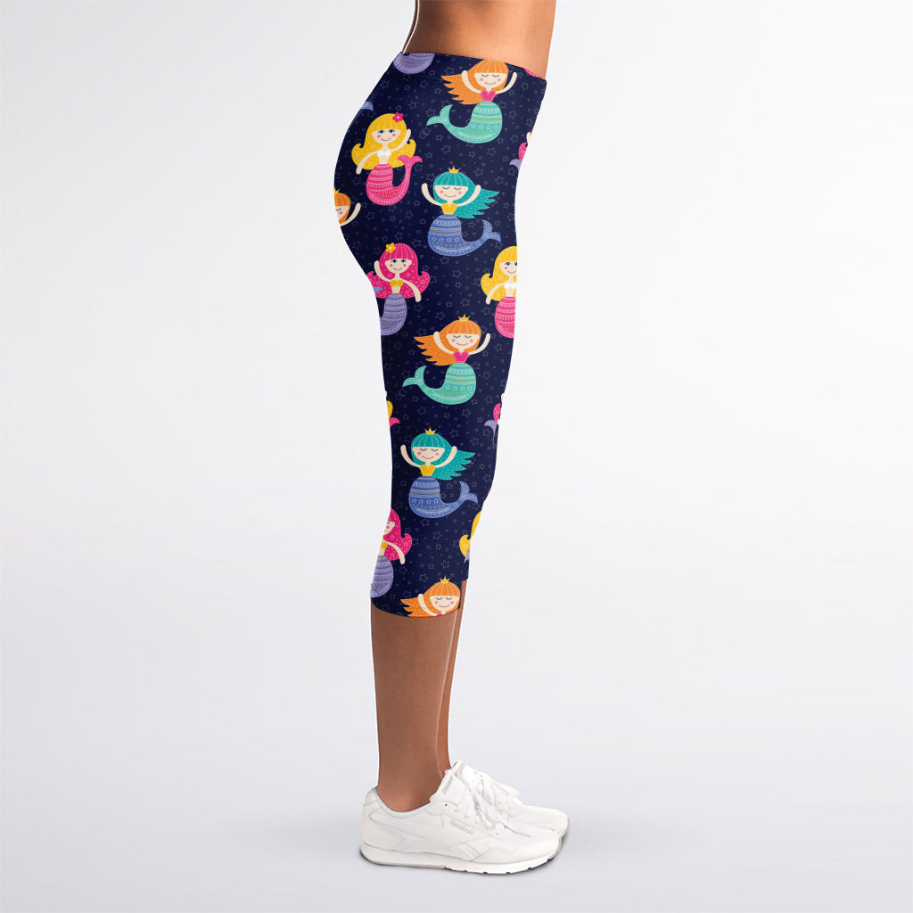 Colorful Mermaid Pattern Print Women's Capri Leggings