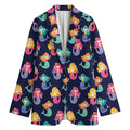 Colorful Mermaid Pattern Print Women's Cotton Blazer