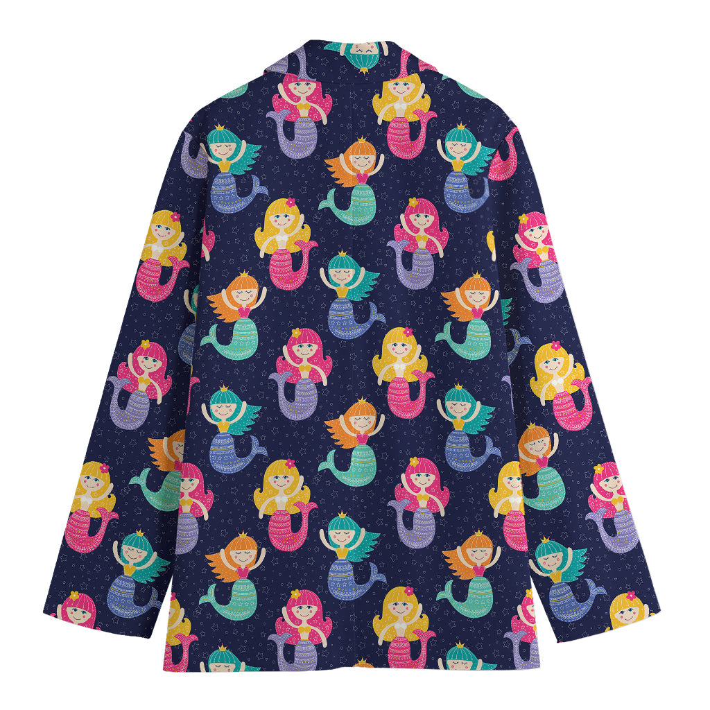 Colorful Mermaid Pattern Print Women's Cotton Blazer