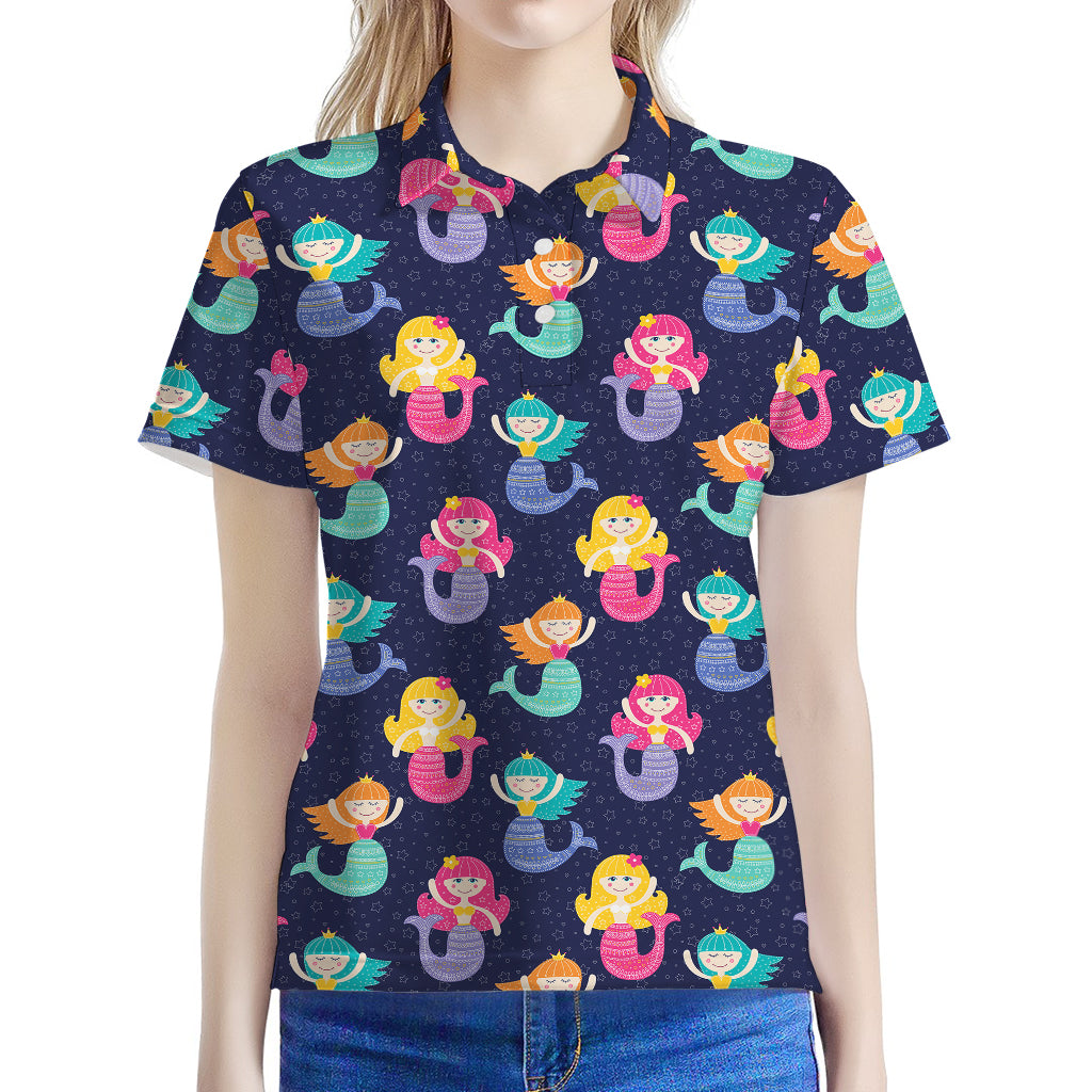 Colorful Mermaid Pattern Print Women's Polo Shirt