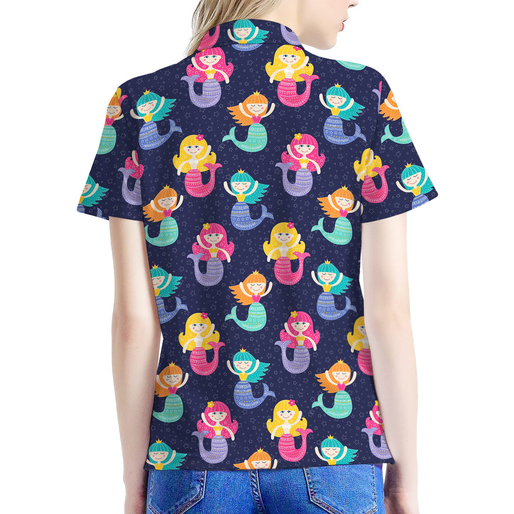 Colorful Mermaid Pattern Print Women's Polo Shirt