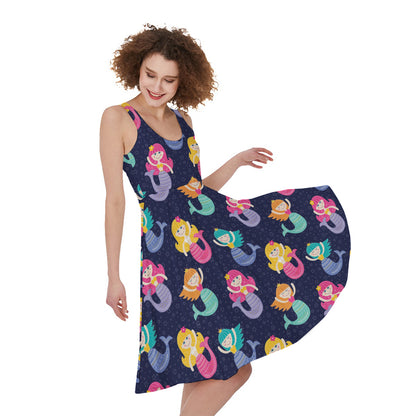 Colorful Mermaid Pattern Print Women's Sleeveless Dress
