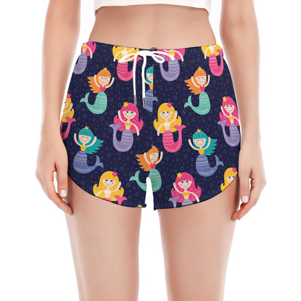 Colorful Mermaid Pattern Print Women's Split Running Shorts