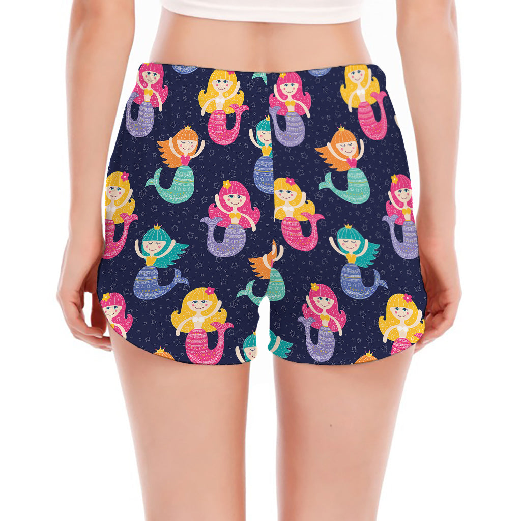 Colorful Mermaid Pattern Print Women's Split Running Shorts