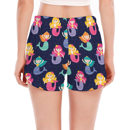 Colorful Mermaid Pattern Print Women's Split Running Shorts
