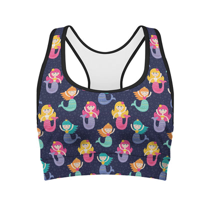 Colorful Mermaid Pattern Print Women's Sports Bra