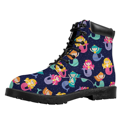 Colorful Mermaid Pattern Print Work Boots