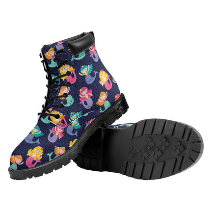 Colorful Mermaid Pattern Print Work Boots