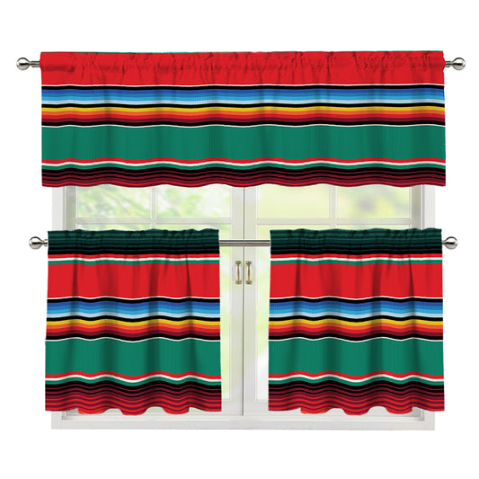 Colorful Mexican Blanket Pattern Print 3 Piece Kitchen Curtains