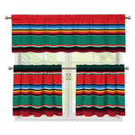 Colorful Mexican Blanket Pattern Print 3 Piece Kitchen Curtains