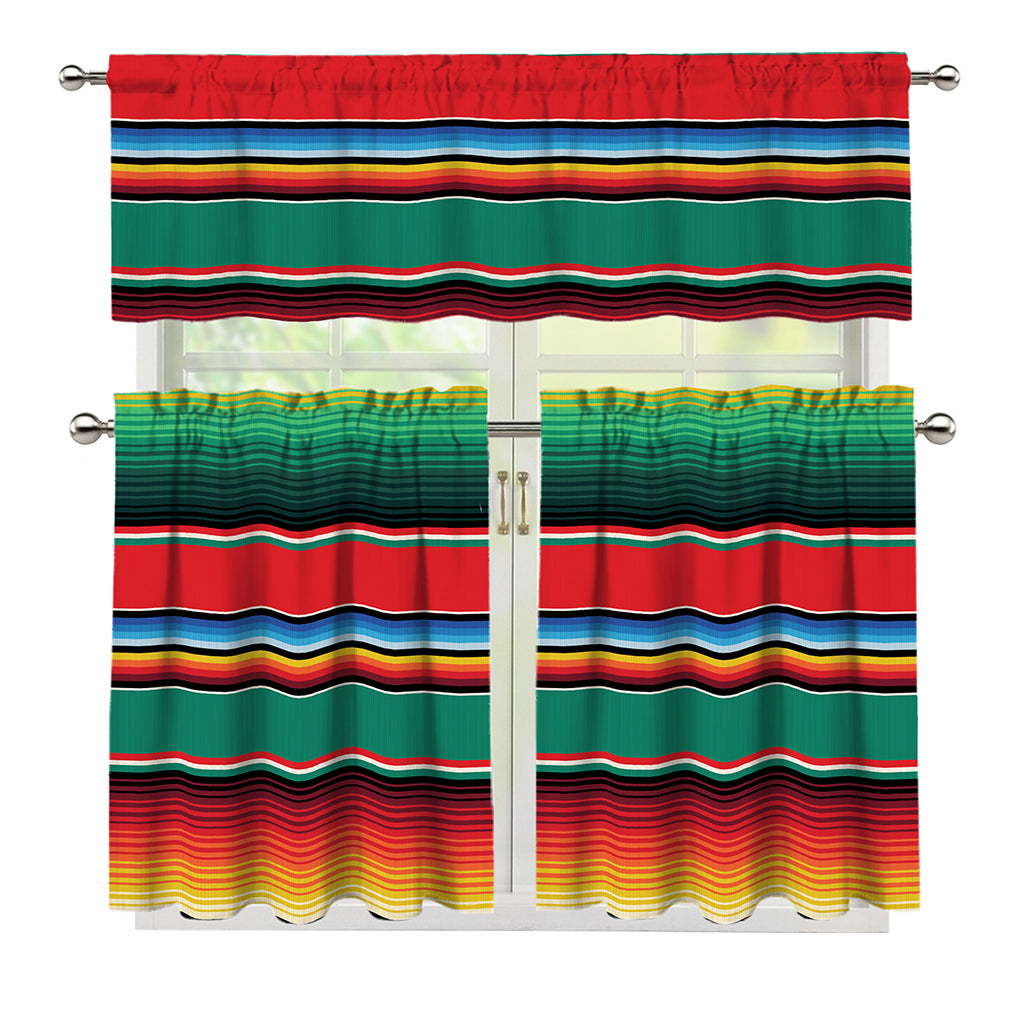 Colorful Mexican Blanket Pattern Print 3 Piece Kitchen Curtains