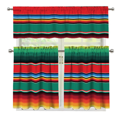 Colorful Mexican Blanket Pattern Print 3 Piece Kitchen Curtains