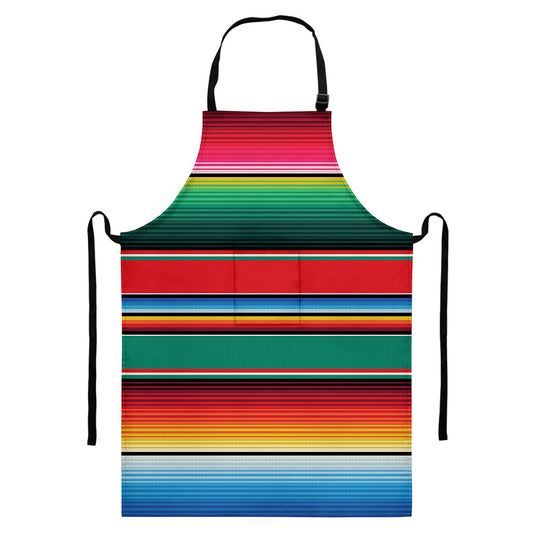 Colorful Mexican Blanket Pattern Print Bib Apron With Pocket