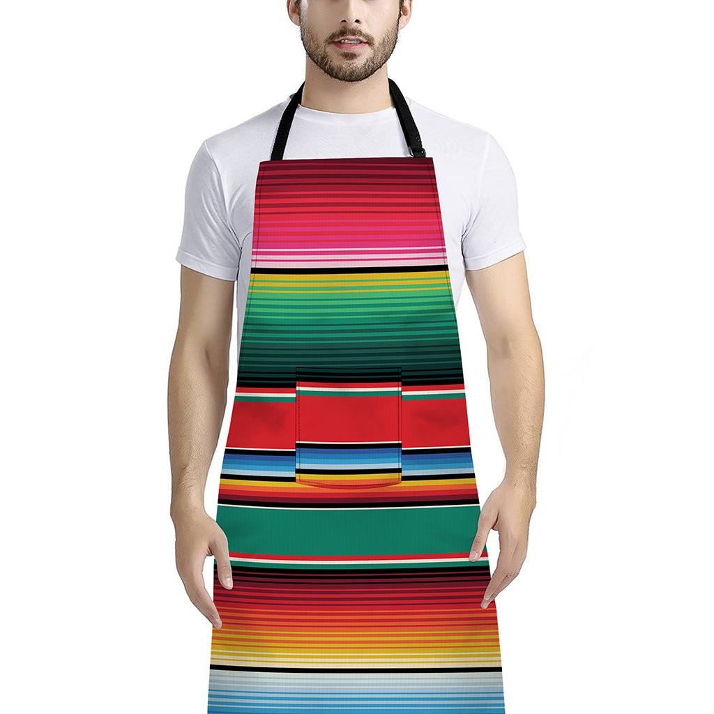 Colorful Mexican Blanket Pattern Print Bib Apron With Pocket