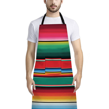 Colorful Mexican Blanket Pattern Print Bib Apron With Pocket