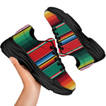 Colorful Mexican Blanket Pattern Print Black Chunky Shoes