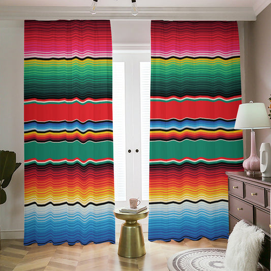 Colorful Mexican Blanket Pattern Print Blackout Pencil Pleat Curtains