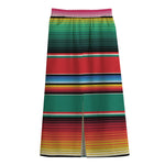 Colorful Mexican Blanket Pattern Print Cotton Front Slit Maxi Skirt