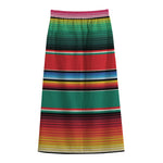 Colorful Mexican Blanket Pattern Print Cotton Front Slit Maxi Skirt