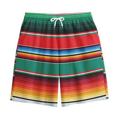 Colorful Mexican Blanket Pattern Print Cotton Shorts