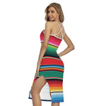 Colorful Mexican Blanket Pattern Print Cross Back Cami Dress