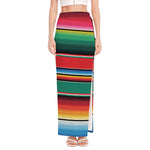 Colorful Mexican Blanket Pattern Print High Slit Maxi Skirt