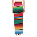 Colorful Mexican Blanket Pattern Print High Slit Maxi Skirt