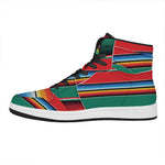 Colorful Mexican Blanket Pattern Print High Top Leather Sneakers