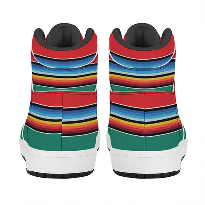 Colorful Mexican Blanket Pattern Print High Top Leather Sneakers