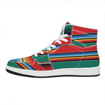 Colorful Mexican Blanket Pattern Print High Top Leather Sneakers