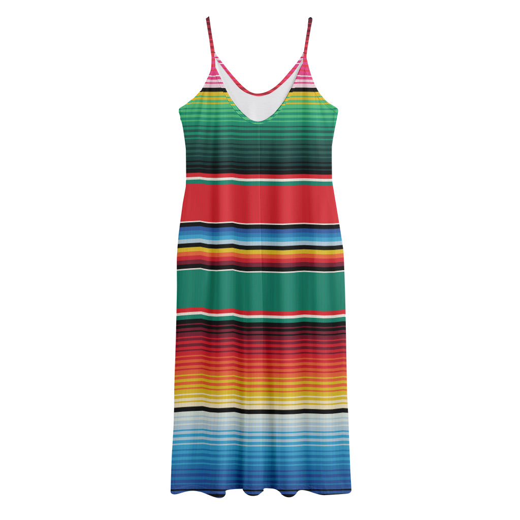 Colorful Mexican Blanket Pattern Print Jersey Midi Cami Dress
