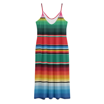 Colorful Mexican Blanket Pattern Print Jersey Midi Cami Dress