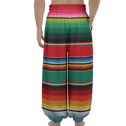 Colorful Mexican Blanket Pattern Print Lantern Pants